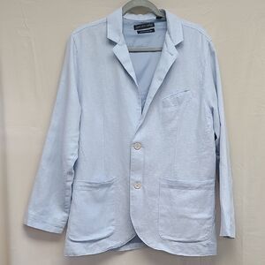 Saks Fifth Avenue Light Blue Cotton-Linen Unstructured Blazer - Size L